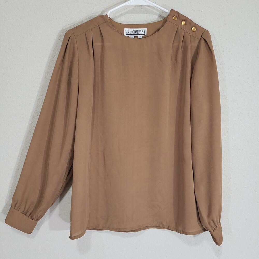 Vintage Blouse SK & Company Women Size Medium Brown Long Sleeve 80s 90s Office
